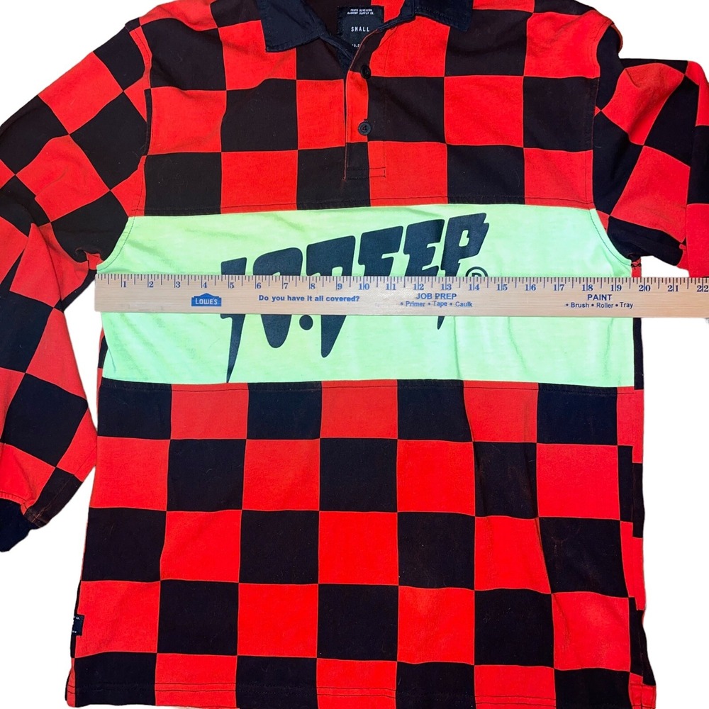 10.Deep Men's Long Sleeve rugby shirt - Manchester Checker - Orange / Black - Picture 6 of 10